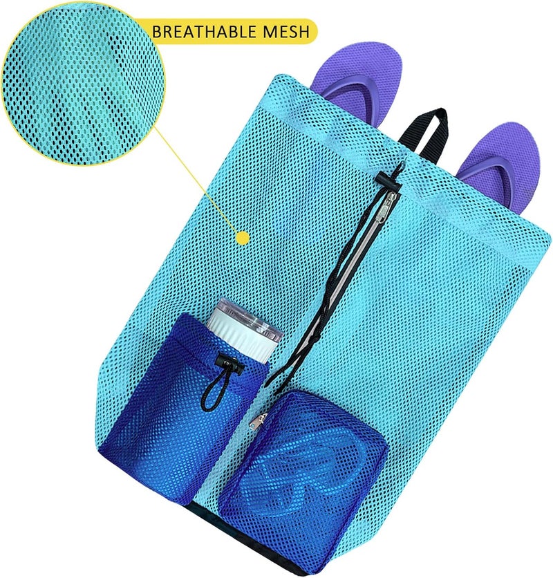 HOPSOOKEN Swim Bag Mesh Beach Backpack for Womem Men Waterproof Drawstring Backpack with Wet Pocket for Swimming Gym Pool - Image 5
